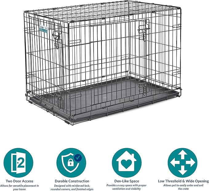 MidWest Homes for Pets Newly Enhanced Single & Double Door iCrate Dog Crate, Includes Leak-Proof Pan, Floor Protecting Feet, Divider Panel & New Patented Features