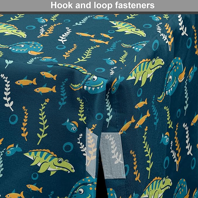 Lunarable Jurassic Dog Crate Cover, Evolution Marine Dinosaurs and Nautical Foliage Animal, Easy to Use Pet Kennel Cover for Small Dogs Puppies Kittens, 22 Inch, Petrol Blue Pale Green