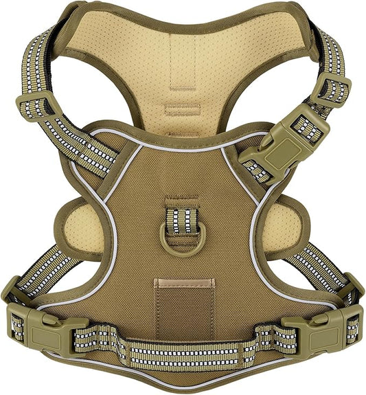 XSmall Dog No Pull Dog Harness, Adjustable Dog Vest for Easy Walking, Breathable Oxford Material, Reflective Pet Vest Harness with Metal Front Clip Control, Corgi, Pug, Terriers, Army Green, XS