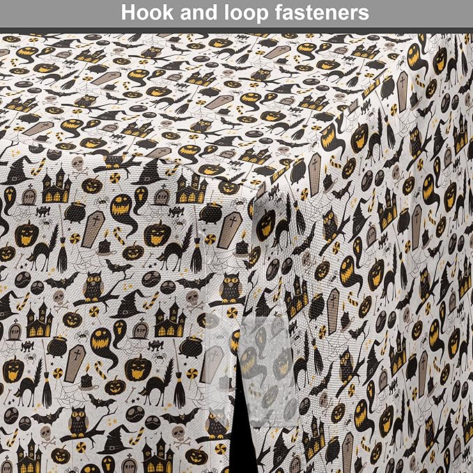 Lunarable Vintage Halloween Dog Crate Cover, Halloween Cartoon Jack o' Lantern Tombstone Skulls and Bones, Easy to Use Pet Kennel Cover for Medium Large Dogs, 36 Inch, Pale Grey