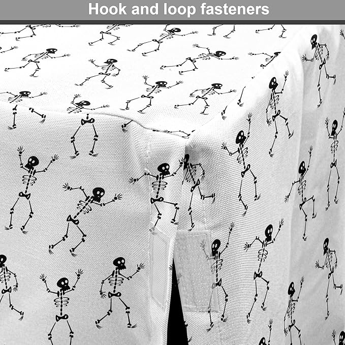 Lunarable Skull Dog Crate Cover, Cartoon Pattern of Monochrome Skeletons Halloween Themed Illustration Horror, Easy to Use Pet Kennel Cover for Medium Large Dogs, 36 Inch, White Black