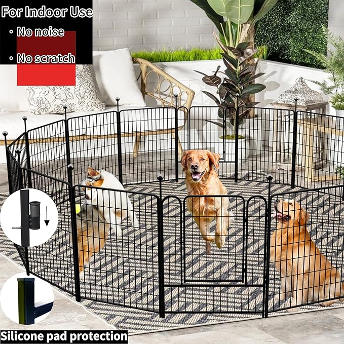Dog Playpen Outdoor for Medium/Large Dogs 36'' High,4 Add-on Heavy Duty Dog Playpen Panels with Rustproof and Sturdy Stakes, 3ft Dog Fence for RV Camping