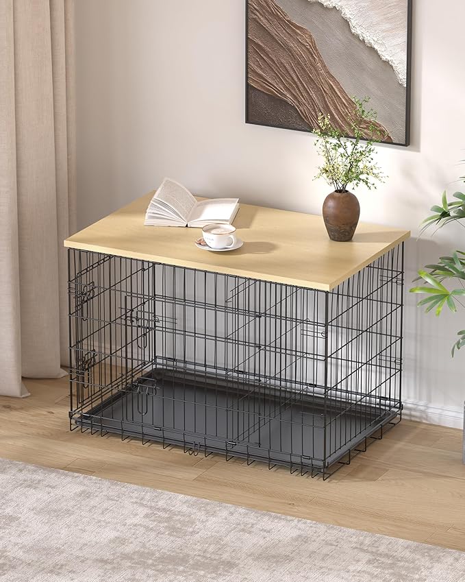 Piskyet Dog Crate Topper Wood Countertop for 48 42 36 30 24 inch Dog Cage, Dog Crate Cover,Dog Kennel Topper(Crate Not Include) (Original Wooden Color, for 42 Inch Crate)