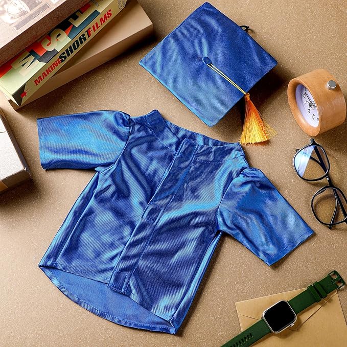 Dog Graduation Cap and Gown 2025 Washable Pet Graduation Costume for Dog Cat Shirt and hat(Royal Blue)