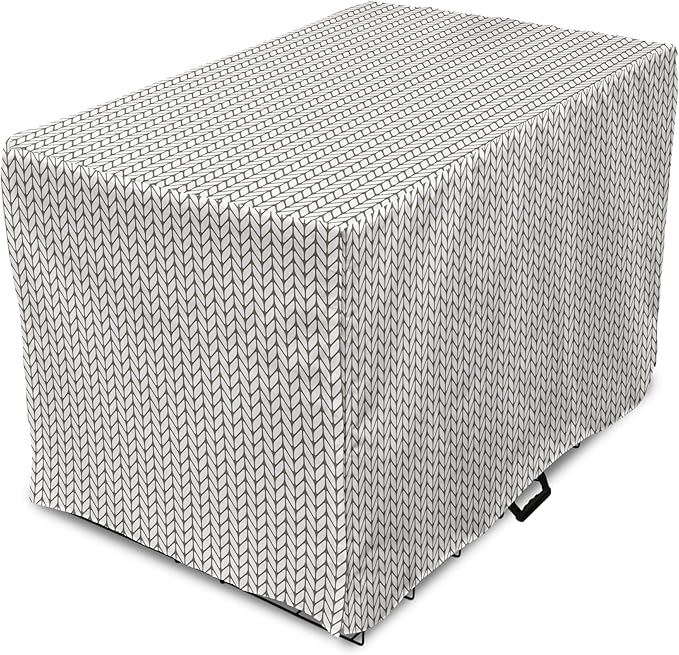 Lunarable Taupe and White Dog Crate Cover, Traditional Nordic Design with Geometric Motifs in Vertical Order, Easy to Use Pet Kennel Cover for Small Dogs Puppies Kittens, 22 Inch, White Taupe