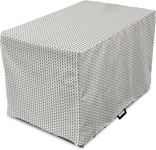 Lunarable Taupe and White Dog Crate Cover, Traditional Nordic Design with Geometric Motifs in Vertical Order, Easy to Use Pet Kennel Cover for Cats & Medium Dogs, 24 Inch, White Taupe