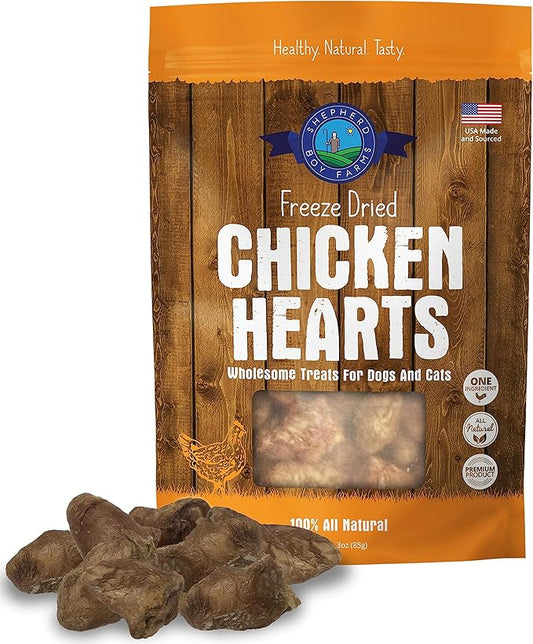 Freeze Dried Dog and Cat Treats, Chicken Heart, All Natural Freeze-Dried Dog Treat & Dog Snacks, Made in USA, High in Protein, Single Ingredient, Made in The USA, 3oz
