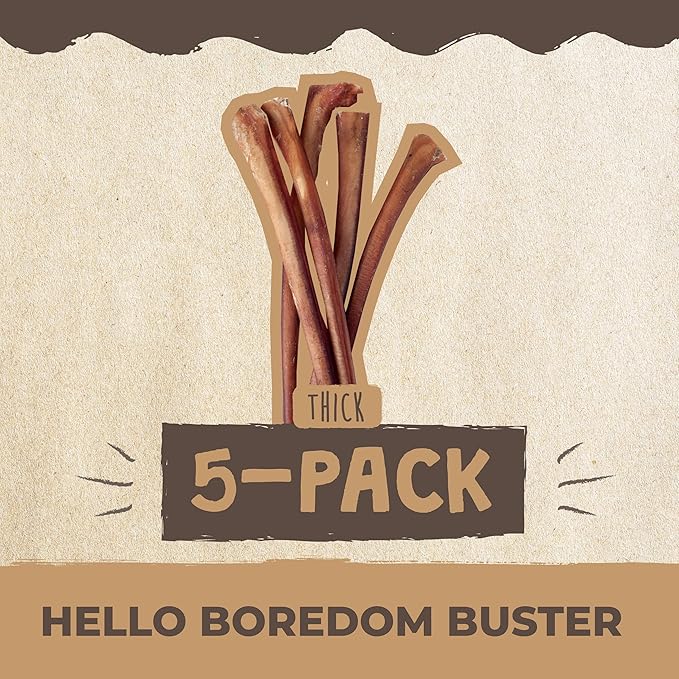 Mighty Paw Naturals Bully Sticks for Dogs - Grass Fed Beef Dog Chews. Dog Bully Sticks for Large Dogs, Medium and Small Breeds. Lower Odor Bully Sticks for Small Dogs. Single Ingredient (12" - 5 Pack)