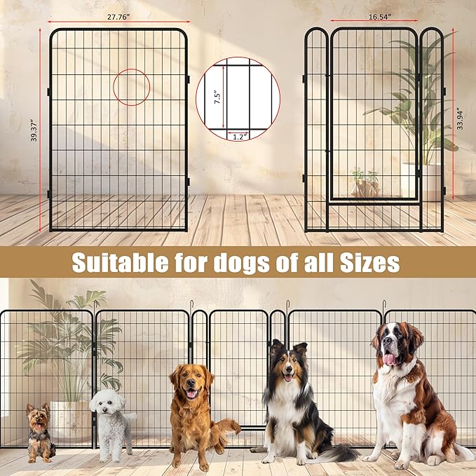 Metal Dog Playpen Outdoor, 40" Height 12 Panels Pet Kennel Crate for Puppy/Small/Medium Dogs, Heavy Duty Metal Playpen with Door, Indoor Portable Dog Fence Pet Exercise Pen for Yard RV Camping