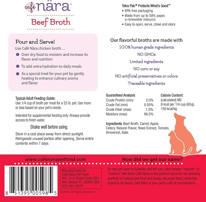 Café Nara Beef Broth Meal Topper for Dogs and Cats - 1.1 lbs.