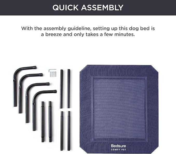 Bedsure Elevated Raised Cooling Cots Bed for Large Dogs, Portable Indoor & Outdoor Pet Hammock with Skid-Resistant Feet, Frame with Breathable Mesh, Deep Sea Blue, 49 inches