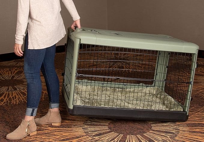 Pet Gear “The Other Door” 4 Door Steel Crate for Dogs/Cats with Garage-Style Door, Includes Plush Bed + Travel Bag, No Tools Required, Willow