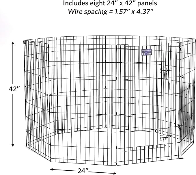 MidWest Homes for Pets Dog Exercise Pen & Playpen, 24" W x 42" H, with Door, Black
