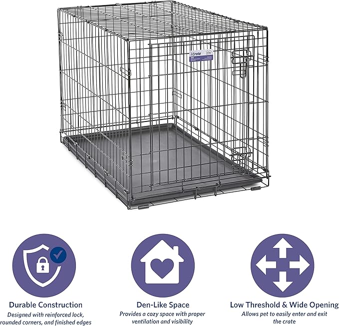 MidWest Homes for Pets Newly Enhanced Single & Double Door iCrate Dog Crate, Includes Leak-Proof Pan, Floor Protecting Feet, Divider Panel & New Patented Features