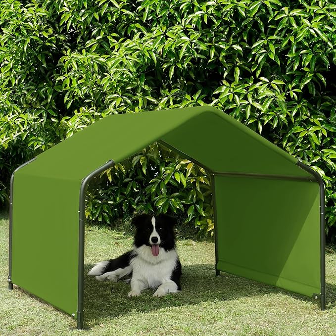 Dog Shade Shelter Outdoor Dark Green Tent for Large Medium Dogs, 4'x4'x3' Outside Sun Rain Canopy Pet House for Cats Pigs Livestock with Waterproof Roof Ground Nails…