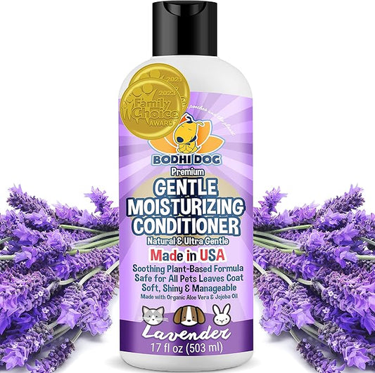 Bodhi Dog Gentle Moisturizing Dog Conditioner - Soothing Plant-Based Formula with Aloe Vera & Jojoba Oil - Hydrates & Softens Coat - Leaves Coat Soft Shiny & Manageable - Lavender Scent (17 Fl Oz)