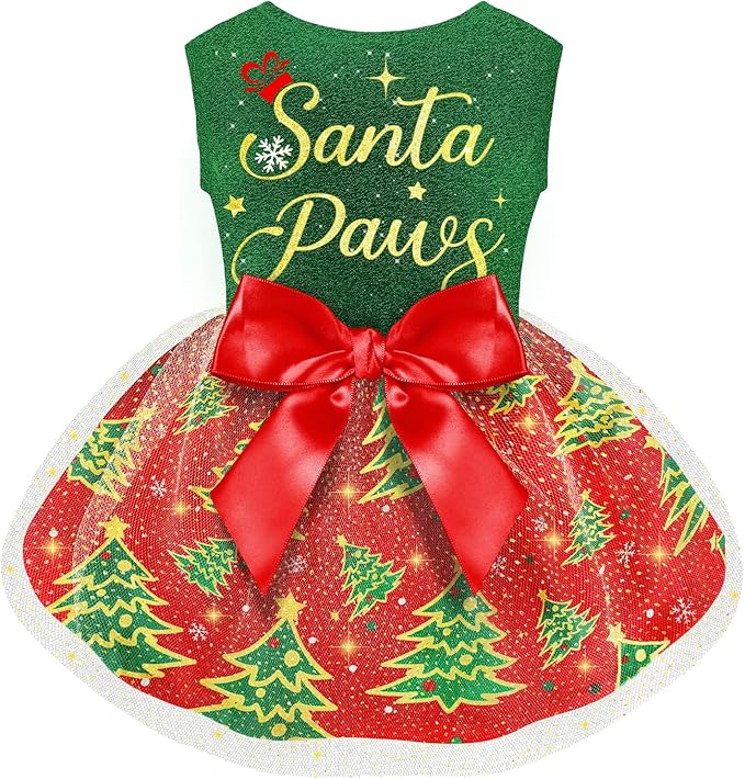 Dog Christmas Outfit Dog Dresses, Dog Christmas Costume Clothes for Dogs Funny Puppy Dress with Bow for Small Large Dogs, Pumpkin Witch Bat Pet Costume Halloween Christmas