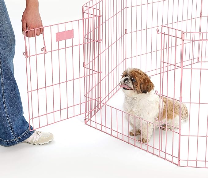 MidWest Homes for Pets Dog Exercise Pen & Playpen, 24" W x 24" H, with Door, Pink