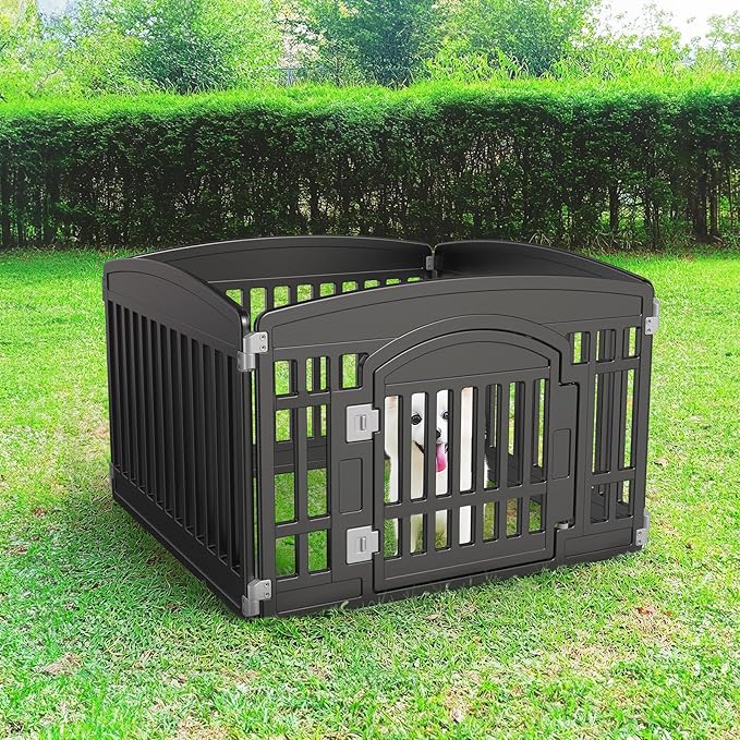 Dog Playpen 4-Panel 24" | Safe & Secure Indoor/Outdoor Pet Fence | Folding & Portable |35 x 35 x 24IN, Ideal for Small to Medium Dogs | Easy to Clean （Black）