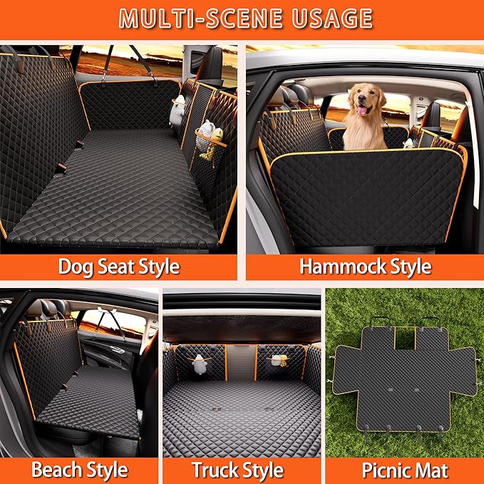 Back Seat Extender for Dogs Hard Bottom Holds 420LBS,Waterproof Dog Hammock for Car Dog Car Bed,Dog Car Seat Cover for Back Seat with Mesh Window and Storage Pocket for Car, SUV,Truck