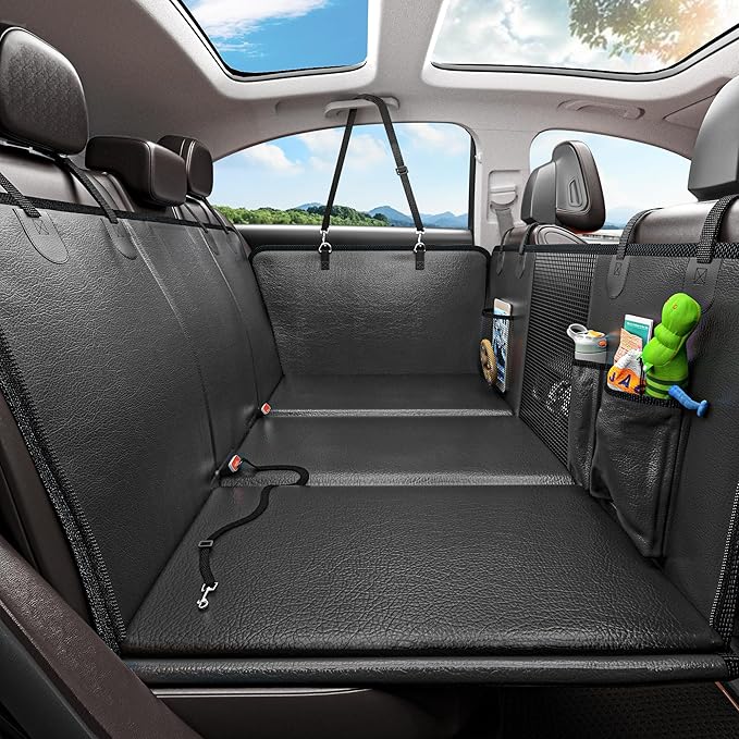 Back Seat Extender for Dogs - Waterproof Dog Car Seat Cover for Back Seat with Hard Bottom - 2024 Upgraded Material! Anti-Scratch! Safer! Easy to Use & Clean -Black