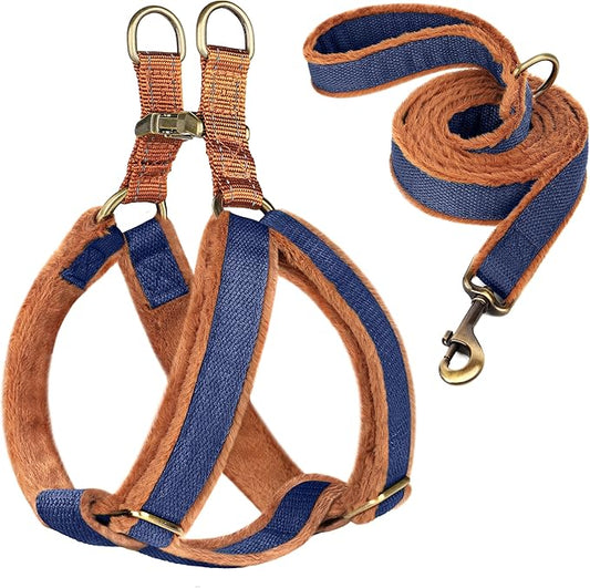 Beirui Soft Small Dog Harness and Leash Set-Adjustable Step in Dog Harness for Small Dogs-Easy Walk Dog Harness Small Sized Dog-Warm No Pull Dog Harness and Leash Used in Autumn Winter(Dark Blue,S)