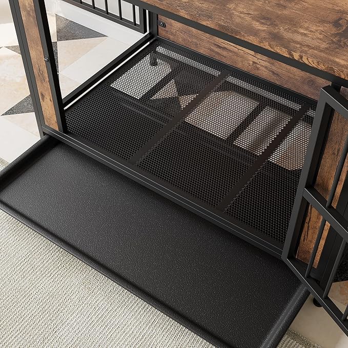 Ball & Cast 38.9" Wooden Dog Kennel with 2 Sliding Doors,Decorative Pet Crate Furniture with Pull-Out Tray,Thick Iron Frame Indoor Dog Cage for Small Dogs,Easy Assembly,Rustic Brown