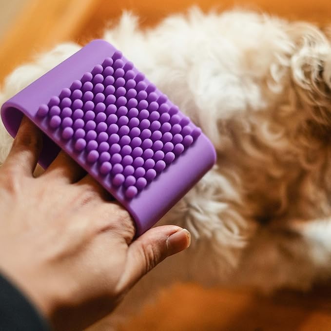 MiMu Silicone Pet Brush - Purple Deshedding Brush for Routine Deep Cleaning and Massaging Wet or Dry Dog Shedding Tool