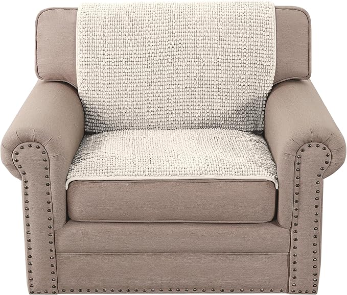 H.VERSAILTEX Plush Chenille Couch Armrest Cover 2 Packs Thick and Soft Sofa Covers Furniture Protector Cover for Pets (27.5" x 27.5", Ivory)