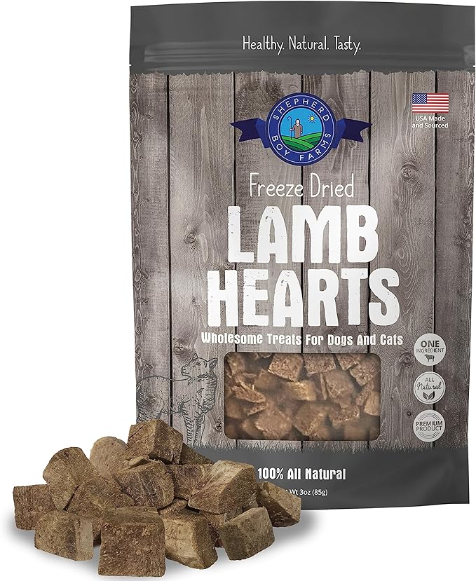 Freeze Dried Dog and Cat Treats, Lamb Heart, All Natural Single Ingredient Freeze-Dried Dog Treat & Dog Snacks, Made in USA, High Protein, Essential Nutrition of Raw Dog Food, 3oz