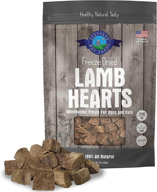 Freeze Dried Dog and Cat Treats, Lamb Heart, All Natural Single Ingredient Freeze-Dried Dog Treat & Dog Snacks, Made in USA, High Protein, Essential Nutrition of Raw Dog Food, 3oz