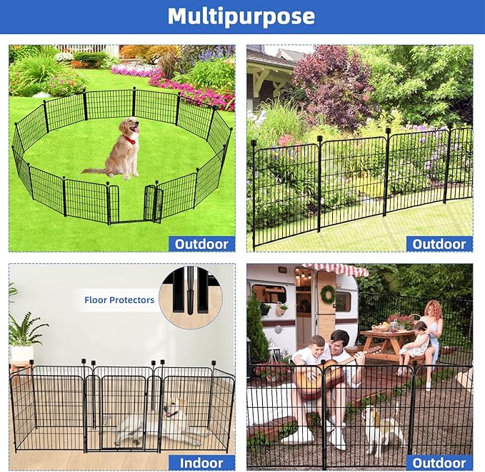 ADAVIN 32 in(H) Garden Fences and Borders,1 Gate+11 Panels Dog Fence Outdoor for Yard, Temporary Fence, Flower Garden Fencing, Heavy Duty Iron Metal Animal Barrier Fence,Total 26.6 Ft(L),Black