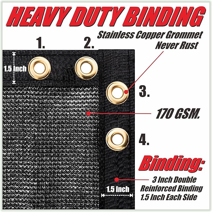 ColourTree 6' x 10' Black Shade Cloth Tarp with Grommets - 90% Sunblock, Durable Net Mesh Fabric for Dog Kennel, Plant Cover, Patio, Chicken Coop & Pet Playpen Roof (We Make Custom Size)