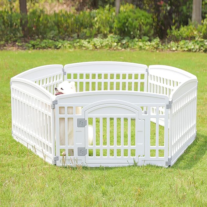 Pet Playpen for Dogs Heavy Plastic Puppy Exercise Pen Indoor Outdoor Small Pets Fence Puppies Folding Cage 6 Panels for Puppies and Small Dogs House Supplies (White 6*Panel)