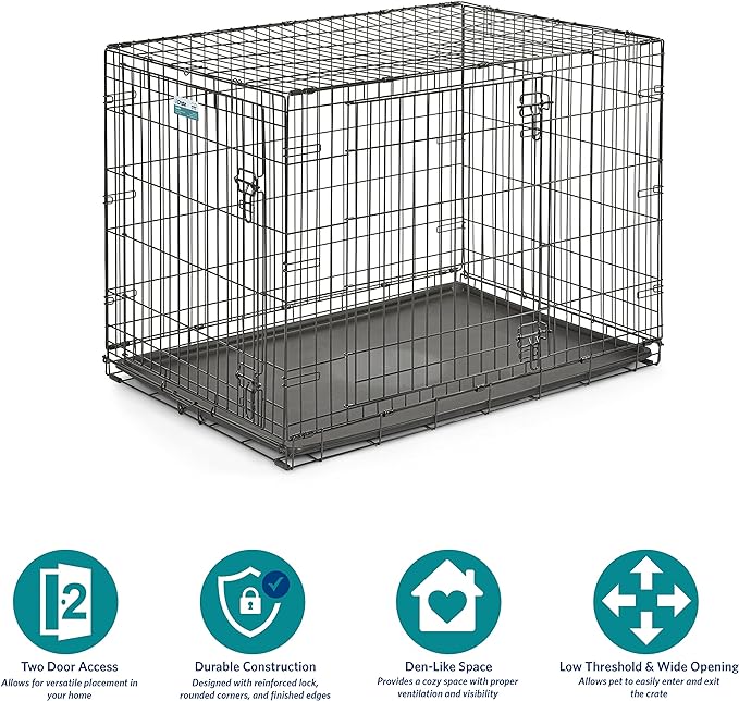 MidWest Homes for Pets Newly Enhanced Single & Double Door iCrate Dog Crate, Includes Leak-Proof Pan, Floor Protecting Feet, Divider Panel & New Patented Features