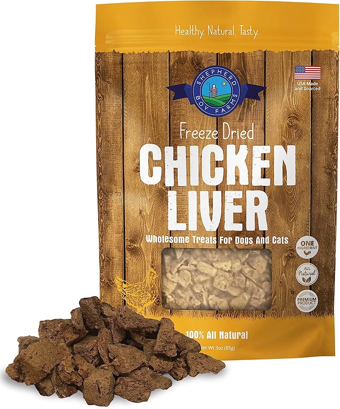 Freeze Dried Dog and Cat Treats, Chicken Liver, All Natural Single Ingredient Freeze-Dried Dog Treat & Dog Snacks, Made in USA, High Protein, Essential Nutrition Raw Dog Food, 3oz