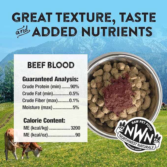 Northwest Naturals Freeze-Dried Beef Blood Functional Topper - for Dogs & Cats - Healthy, 1 Ingredient, Human Grade Pet Food, All Natural - 3.5 Oz (Pack of 1)