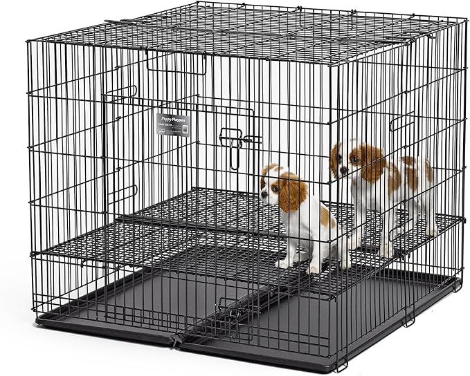 MidWest Homes for Pets, Puppy Playpen -Model 236-05, Half-inch Floor Grid & Removable Pan Included, Black Playpen
