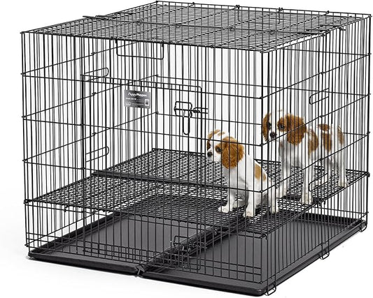 MidWest Homes for Pets, Puppy Playpen -Model 236-05, Half-inch Floor Grid & Removable Pan Included, Black Playpen