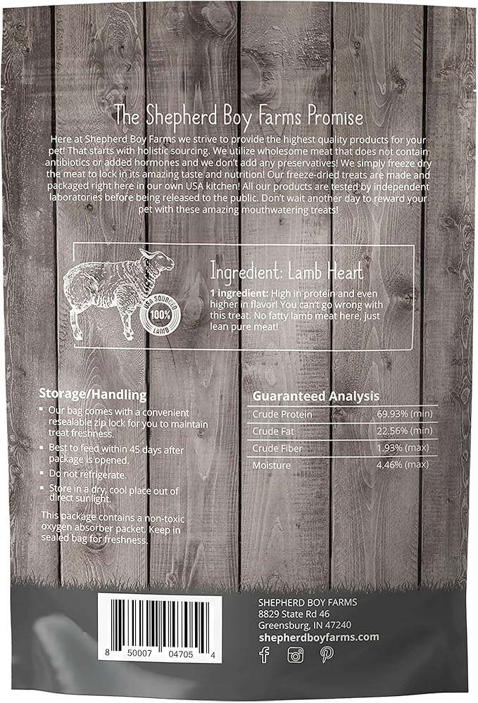 Freeze Dried Dog and Cat Treats, Lamb Heart, All Natural Single Ingredient Freeze-Dried Dog Treat & Dog Snacks, Made in USA, High Protein, Essential Nutrition of Raw Dog Food, 8oz