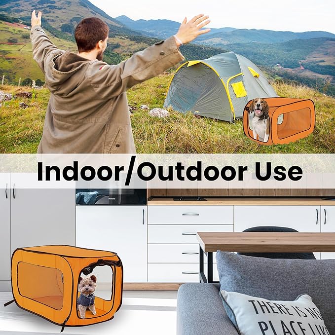 Beatrice Home Fashions Portable, Collapsible, Pop Up Kennel Travel Cat and Dog Crate, 24" L x 16.6" W x 16" H, Orange