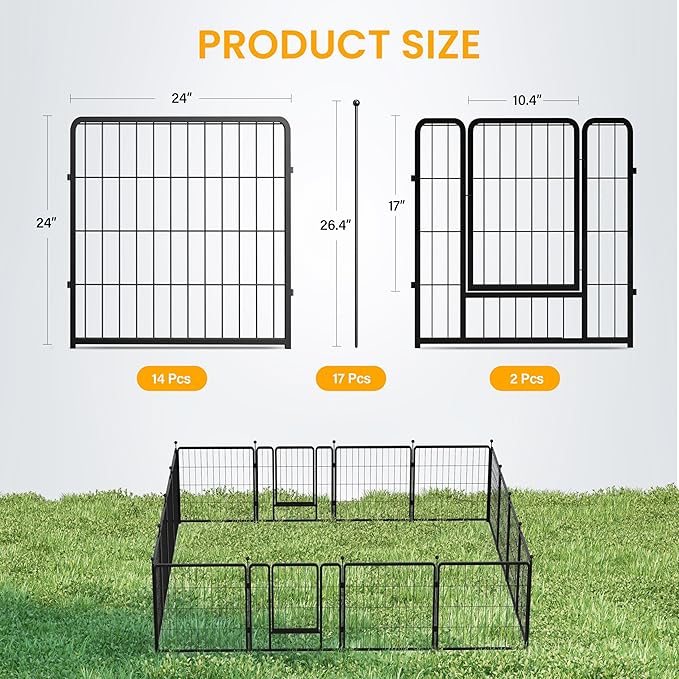 Dog Playpen 24 Inch 16 Panels, Ideal Dog Fence for Puppy/Small Dogs Indoor & Outdoor Bliss, Perfect Dog Pen for Camping, Yard, RV, Garden Fence, Black