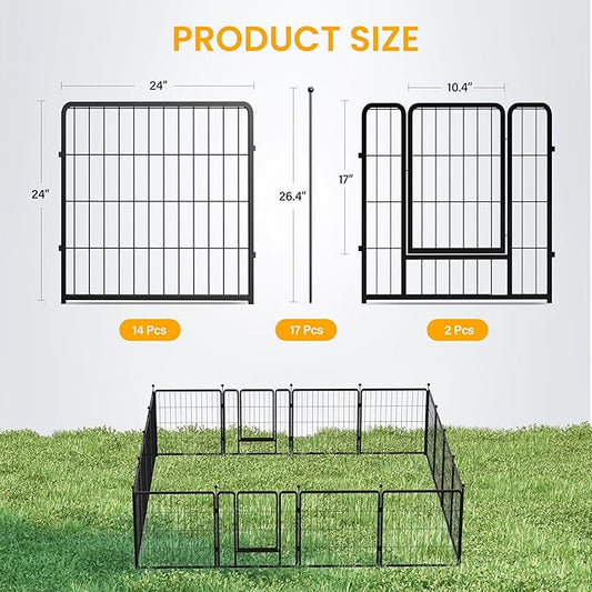 Dog Playpen 24 Inch 16 Panels, Ideal Dog Fence for Puppy/Small Dogs Indoor & Outdoor Bliss, Perfect Dog Pen for Camping, Yard, RV, Garden Fence, Black