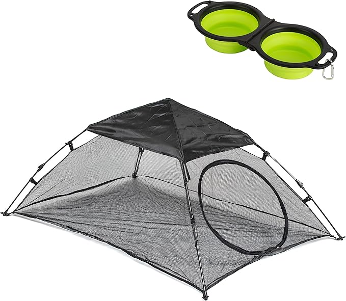 Cat Tent - Outdoor Mini Pet Play House - Portable Animal Enclosure with Securing Pegs and Carry Bag - Complete with Collapsible Food Bowl