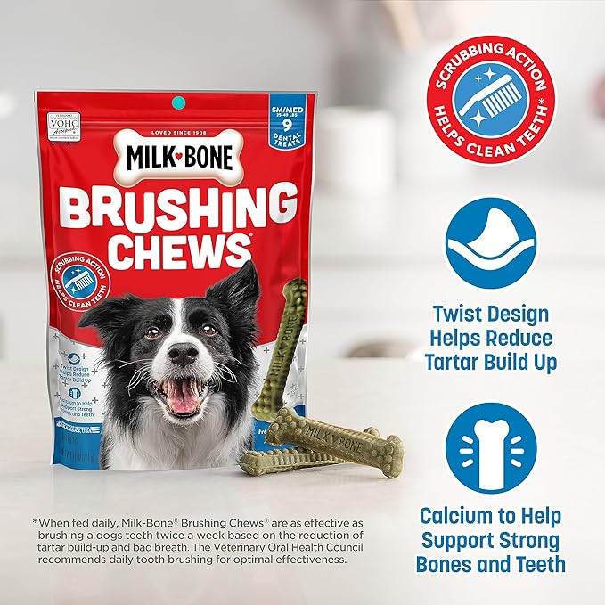 Milk-Bone Brushing Chews Daily Dental Dog Treats, Fresh Mint Flavor, Small/Medium, 25 Count