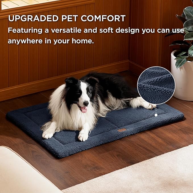 Bedsure Washable Dog Bed for Large Dog, Reversible Foam Floor Dog Mat, Lightweight Travel Flat Pet Beds for Indoor & Outdoor Dogs (44" x 32", Navy)