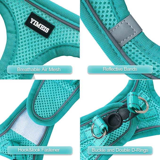 YIMEIS Dog Harness and Leash Set, No Pull Soft Mesh Pet Harness, Reflective Adjustable Puppy Vest for Small Medium Large Dogs, Cats (Turquoise, Medium (Pack of 1)