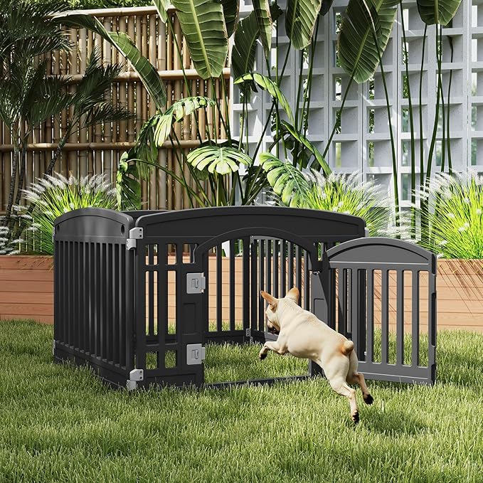 Plastic Dog Playpen | 4-Panel 24" Safe & Secure Indoor/Outdoor Pet Fence | Folding & Portable | Ideal for Small Dogs | Easy to Clean （Black）