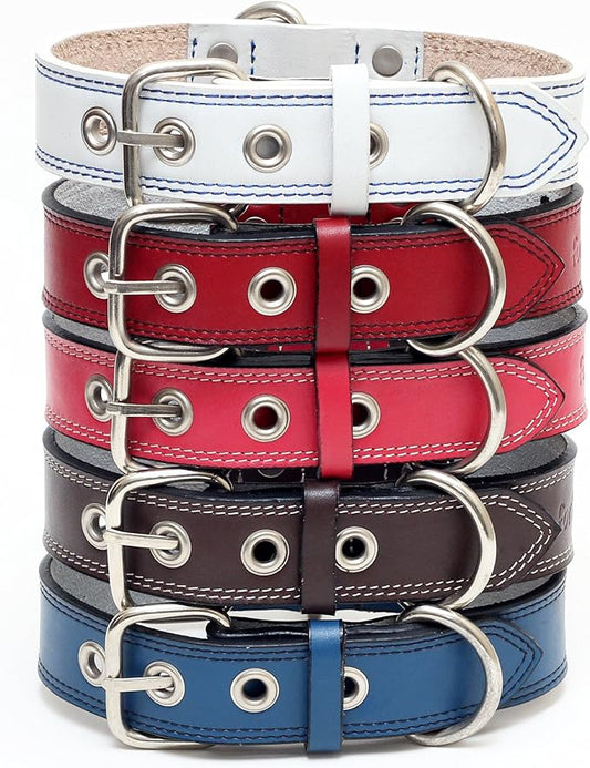 Premium Leather Collars with Stainless Steel Buckles (15"-18", Pink)
