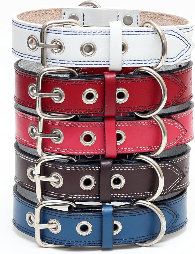Premium Leather Collars with Stainless Steel Buckles (15"-18", Chocolate)